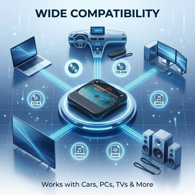 Alt view image 5 of 7 - Portable Car CD Player with USB/AUX Port for Car, Truck, Computer External CD Player Compatible with Car and Truck Radio Stereo, Laptop, TV, Computer, Universal for Vehicle with Adapter