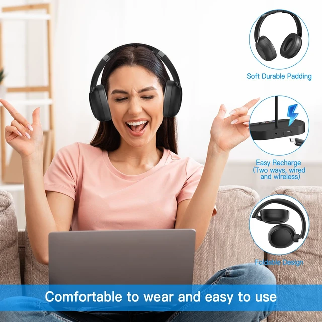 Alt view image 7 of 7 - Jersoon Duet - Dual 2.4GHz RF Wireless Headphones for TV Watching with Transmitter & Charging Dock, Clear Voice & Loud Volume for Seniors and the Hard of Hearing, Easy Plug & Play Setup