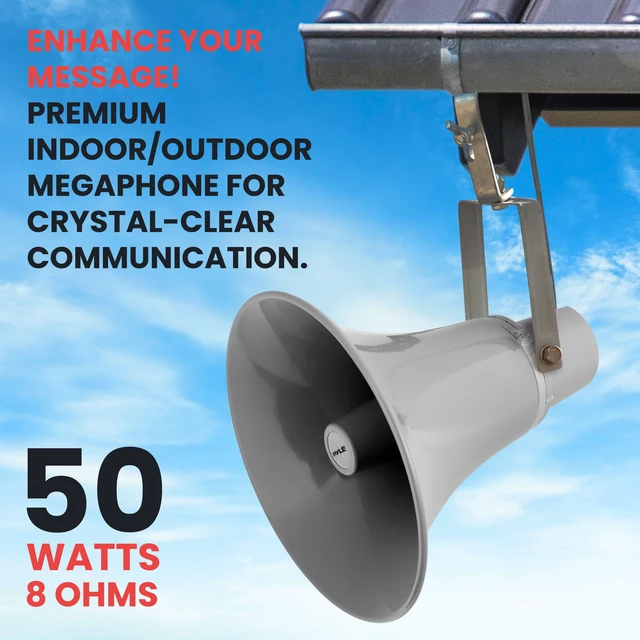 Alt view image 2 of 7 - 50W Compact PA Horn Speaker - 13.5 Inch Indoor/Outdoor Megaphone with 400Hz-5KHz Range, 8 Ohm, 70V Transformer & Mounting Bracket for 70V Sound Systems (PHSP131T)