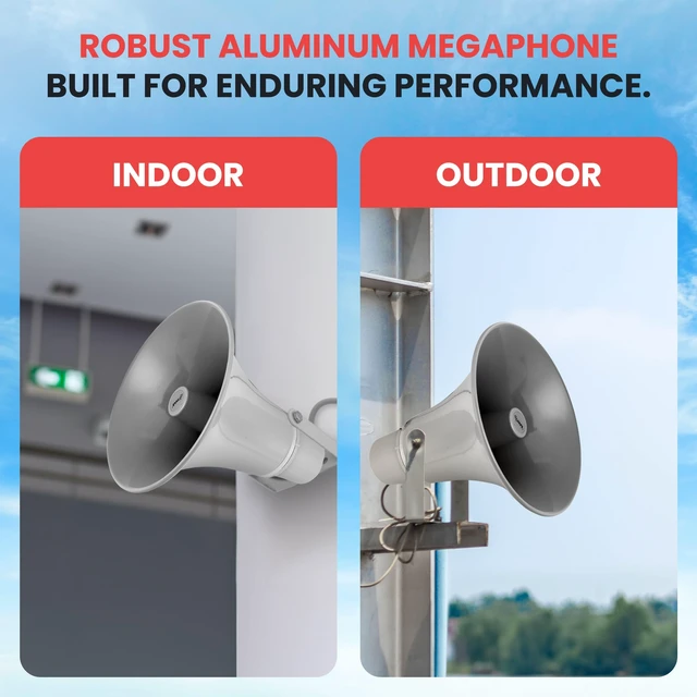 Alt view image 4 of 7 - 50W Compact PA Horn Speaker - 13.5 Inch Indoor/Outdoor Megaphone with 400Hz-5KHz Range, 8 Ohm, 70V Transformer & Mounting Bracket for 70V Sound Systems (PHSP131T)