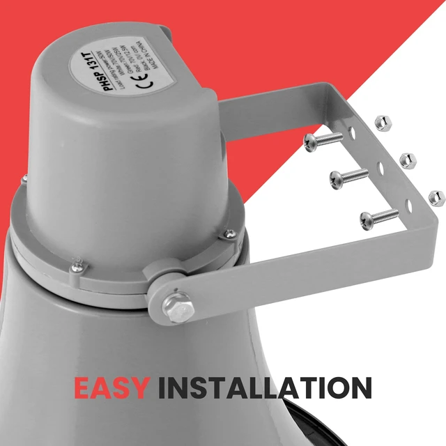 Alt view image 5 of 7 - 50W Compact PA Horn Speaker - 13.5 Inch Indoor/Outdoor Megaphone with 400Hz-5KHz Range, 8 Ohm, 70V Transformer & Mounting Bracket for 70V Sound Systems (PHSP131T)