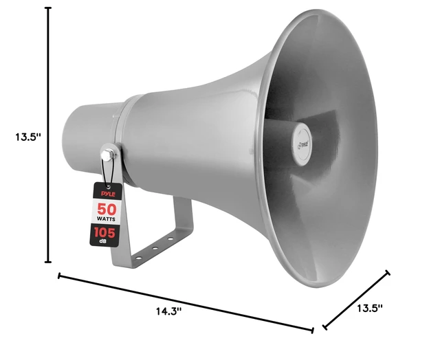 Alt view image 7 of 7 - 50W Compact PA Horn Speaker - 13.5 Inch Indoor/Outdoor Megaphone with 400Hz-5KHz Range, 8 Ohm, 70V Transformer & Mounting Bracket for 70V Sound Systems (PHSP131T)