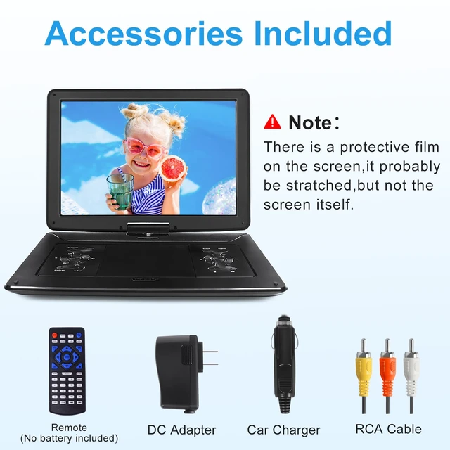 Alt view image 7 of 7 - 17.9" Portable DVD Player with 15.6" Large HD Screen, Black High Volume Speakers, 6 Hours Battery DVD Player Portable, Support USB/SD Card/Sync TV, Region Free