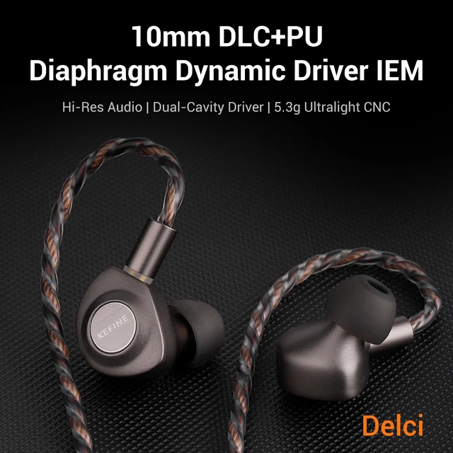 Alt view image 2 of 7 - Delci 10mm DLC+PU Dynamic Driver in-Ear Monitors, Hi-Fi Wired Earphones with Interchangeable Tuning Nozzles, CNC Aluminum Wired Earphones, Detachable Hybrid 164-Core Silver-Plated Cabl (3.5mm)