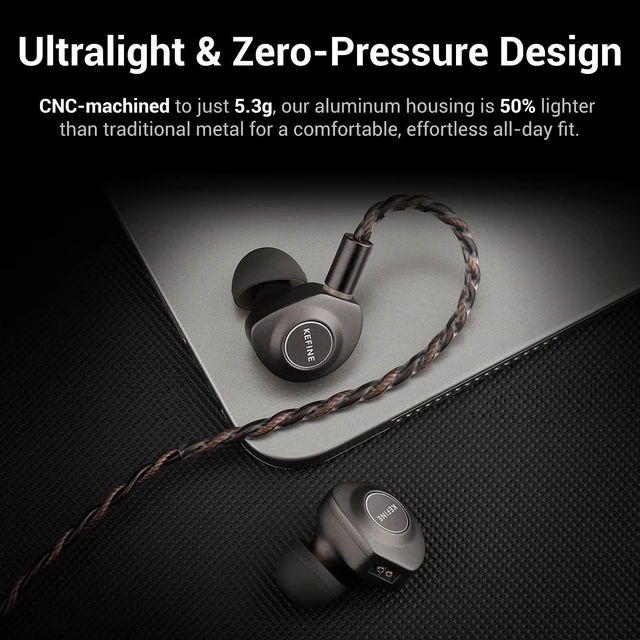 Alt view image 5 of 7 - Delci 10mm DLC+PU Dynamic Driver in-Ear Monitors, Hi-Fi Wired Earphones with Interchangeable Tuning Nozzles, CNC Aluminum Wired Earphones, Detachable Hybrid 164-Core Silver-Plated Cabl (3.5mm)