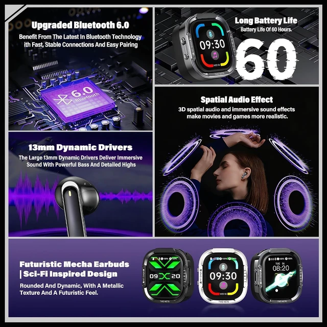 Alt view image 3 of 7 - NE70 AI Translator Earbuds, Bluetooth 6.0, LCD Touch Screen, Semi In-Ear | 60H Playtime, HiFi Sound, Audifonos Traductores Inglés Español 165 Languages Online Translation for Travel Commute Sports