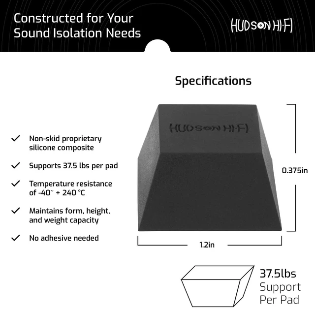 Alt view image 3 of 7 - Block Silicone Isolation Feet 4-Pack Non-Adhesive Subwoofer Isolation Pads w/ 37.5 lbs Capacity Pads for Small Speakers, Speaker Spikes & Turntable Isolation Pads for Reduced Vibration & Resonance