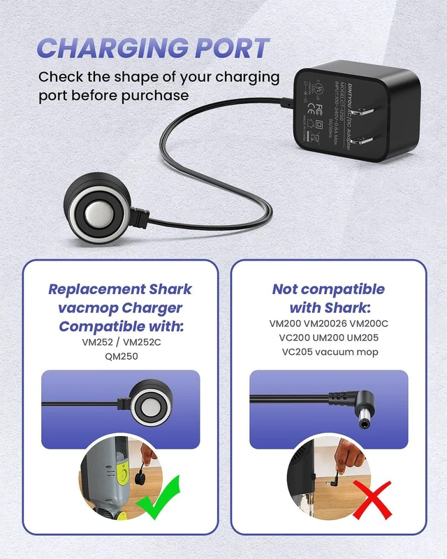 Alt view image 5 of 7 - Magnetic Charger for Shark VACMOP VM252 VM252C QM250, 13.3V | magnetic charger for VM252, VM252C, QM250, QM252, VM251 and VM250; NOT for VM200 round-port models