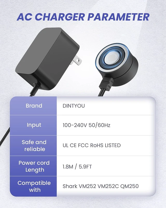 Alt view image 2 of 7 - Magnetic Charger for Shark VACMOP VM252 VM252C QM250, 13.3V | magnetic charger for VM252, VM252C, QM250, QM252, VM251 and VM250; NOT for VM200 round-port models