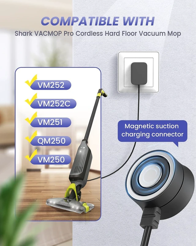 Alt view image 6 of 7 - Magnetic Charger for Shark VACMOP VM252 VM252C QM250, 13.3V | magnetic charger for VM252, VM252C, QM250, QM252, VM251 and VM250; NOT for VM200 round-port models