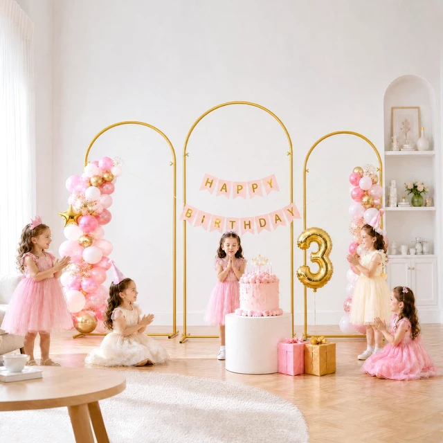 Alt view image 2 of 7 - Wedding Arch Backdrop Stand Set of 3, 7.2FT, 6.6FT & 6FT Gold Metal Balloon Arch Frame for Flowers, Wedding Ceremony, Birthday, Baby Shower and Party Decor
