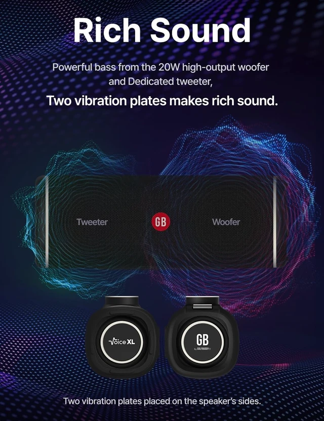 Alt view image 2 of 6 - GOLFBUDDY Voice XL Magnetic GPS Speaker - Distances Visible, Rich Sound with 20W Woofer & 10W Tweeter, Clip-on Remote Controller, Attachable to Cart, 10 Hours Battery Life, IPX6 Waterproof