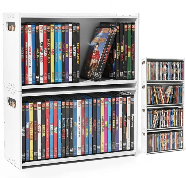 Main image of 2-Pack Stackable CD DVD Storage Rack, Holds 58 CDs or DVDs | 2-pack stackable CD DVD storage rack holds 58 CDs or DVDs, saves space, displays disc cases, and makes a gift for collectors