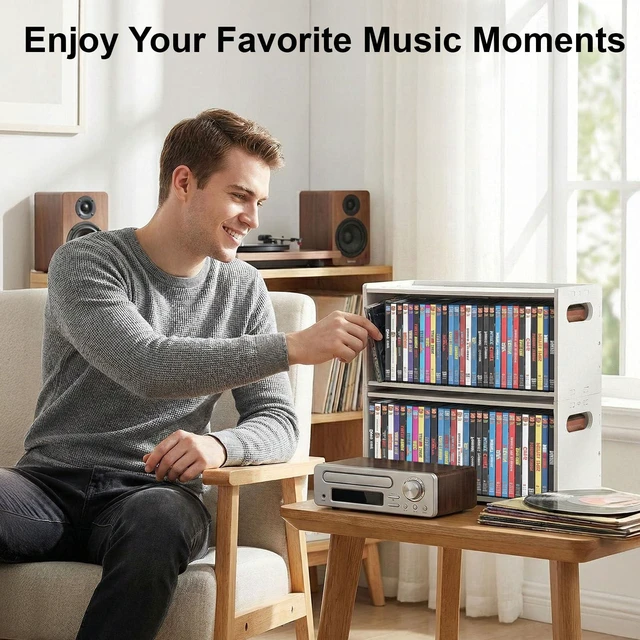 Alt view image 7 of 7 - 2-Pack Stackable CD DVD Storage Rack, Holds 58 CDs or DVDs | 2-pack stackable CD DVD storage rack holds 58 CDs or DVDs, saves space, displays disc cases, and makes a gift for collectors