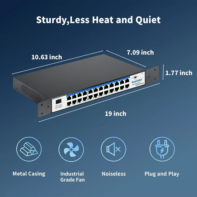 Alt view image 7 of 7 - 24-Port Gigabit Easy Managed Switch Plug & Play Managed Network, VLAN & QoS Bandwidth Control, Industrial Grade Fan Design, Desktop/Rackmount, No Subscription Fee