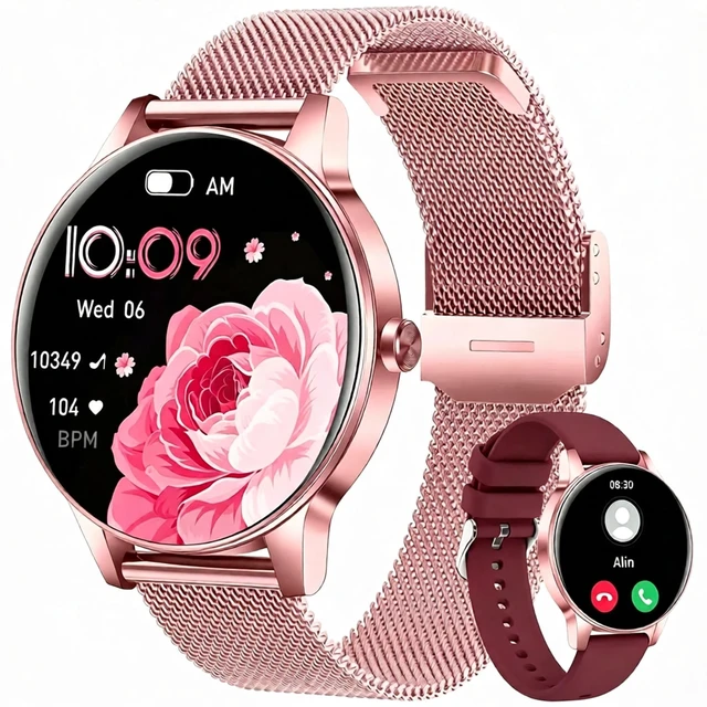 Main image of Fitness Watches for Women, 1.27" SmartWatches with Sleeping/Heart Rate/SpO2 Monitoring, Activity Tracker for Android Phones and iPhone Compatible, (Answer/Make Calls) Stainless Steel Bands Included
