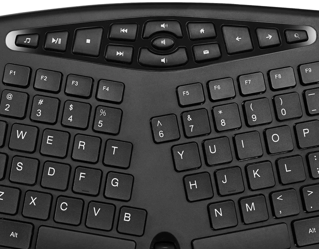 Alt view image 4 of 6 - WKB-1600CB TruForm Wireless Ergonomic Keyboard & Optical Mouse Combo Media, Split Design, Adjustable DPI, 24 GHz RF Technology, Multimedia Hotkeys