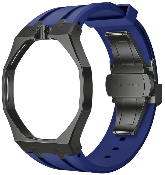 Main image of Steel Case Silicone Strap for Swatch x AP Royal Pop 316L Stainless Steel Metal Case and Soft Silicone Band Mod Kit, Wrist Conversion Kit, Snap-in Install