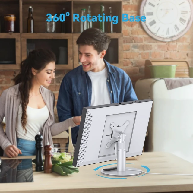 Alt view image 2 of 7 - Desk Stand for Echo Show 21/Echo Show 15, Raise Up to 9.5" from Desk Adjustable Height, 360° Swivle and Tilt Mount, Aluminum, No Tool Required, Stable Centered Rod, Ideal for Kitchen, Silver