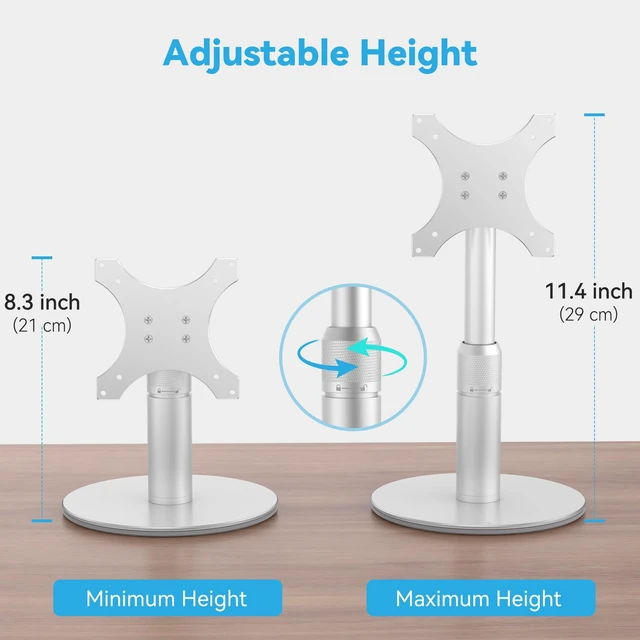 Alt view image 4 of 7 - Desk Stand for Echo Show 21/Echo Show 15, Raise Up to 9.5" from Desk Adjustable Height, 360° Swivle and Tilt Mount, Aluminum, No Tool Required, Stable Centered Rod, Ideal for Kitchen, Silver