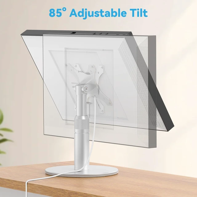 Alt view image 5 of 7 - Desk Stand for Echo Show 21/Echo Show 15, Raise Up to 9.5" from Desk Adjustable Height, 360° Swivle and Tilt Mount, Aluminum, No Tool Required, Stable Centered Rod, Ideal for Kitchen, Silver