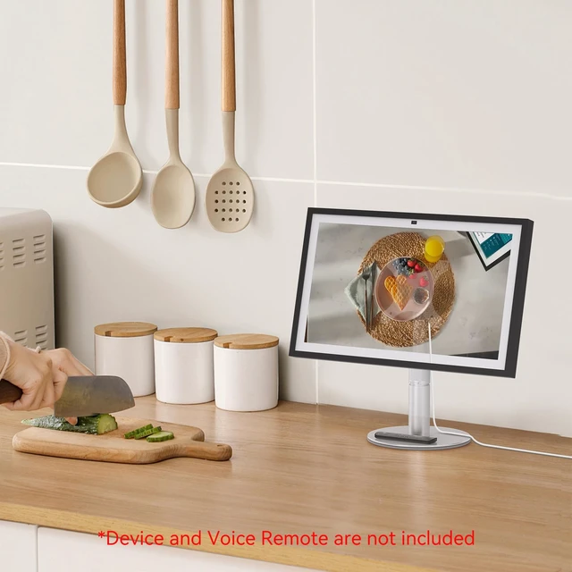 Alt view image 7 of 7 - Desk Stand for Echo Show 21/Echo Show 15, Raise Up to 9.5" from Desk Adjustable Height, 360° Swivle and Tilt Mount, Aluminum, No Tool Required, Stable Centered Rod, Ideal for Kitchen, Silver