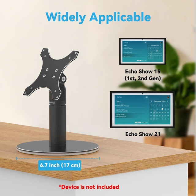 Alt view image 3 of 7 - Desk Stand for Echo Show 21/Echo Show 15, Raise Up to 9.5" from Desk Adjustable Height, 360° Swivle and Tilt Mount, Aluminum, No Tool Required, Stable Centered Rod, Ideal for Kitchen, Black