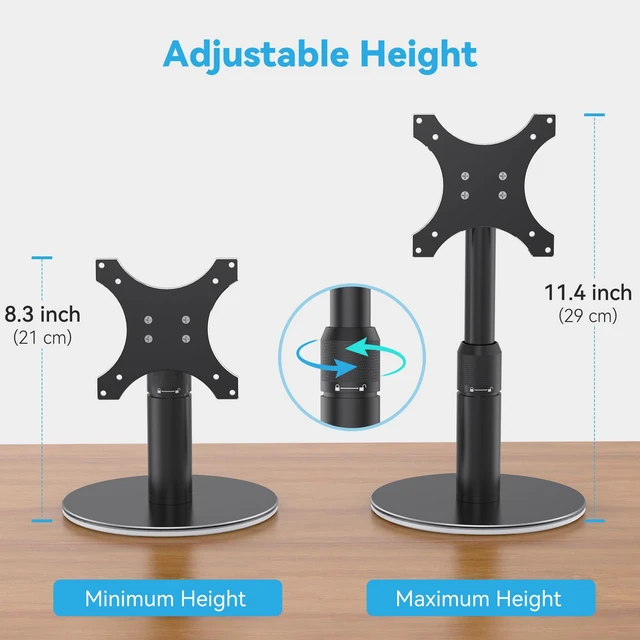 Alt view image 4 of 7 - Desk Stand for Echo Show 21/Echo Show 15, Raise Up to 9.5" from Desk Adjustable Height, 360° Swivle and Tilt Mount, Aluminum, No Tool Required, Stable Centered Rod, Ideal for Kitchen, Black