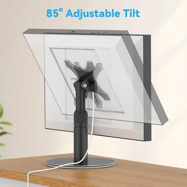 Alt view image 5 of 7 - Desk Stand for Echo Show 21/Echo Show 15, Raise Up to 9.5" from Desk Adjustable Height, 360° Swivle and Tilt Mount, Aluminum, No Tool Required, Stable Centered Rod, Ideal for Kitchen, Black