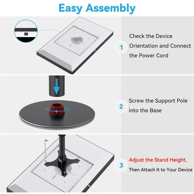Alt view image 6 of 7 - Desk Stand for Echo Show 21/Echo Show 15, Raise Up to 9.5" from Desk Adjustable Height, 360° Swivle and Tilt Mount, Aluminum, No Tool Required, Stable Centered Rod, Ideal for Kitchen, Black