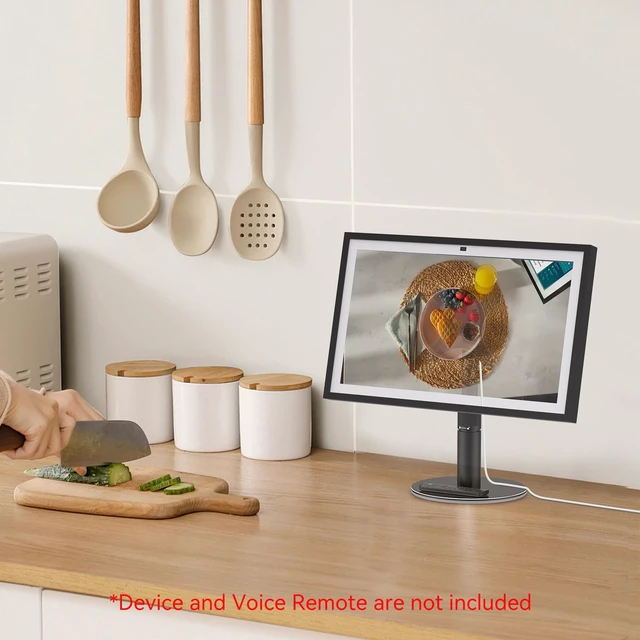 Alt view image 7 of 7 - Desk Stand for Echo Show 21/Echo Show 15, Raise Up to 9.5" from Desk Adjustable Height, 360° Swivle and Tilt Mount, Aluminum, No Tool Required, Stable Centered Rod, Ideal for Kitchen, Black