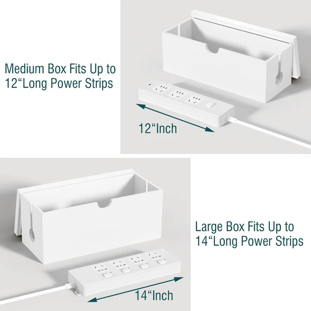 Alt view image 4 of 7 - Bamboo Cable Management Box, Large Cord Organizer Box Cable Box to Hide Wires & Power Strips for Desktop Storage Cord Holder for Office Home,No Assembley Required (All White, 2 Packs(M+L))