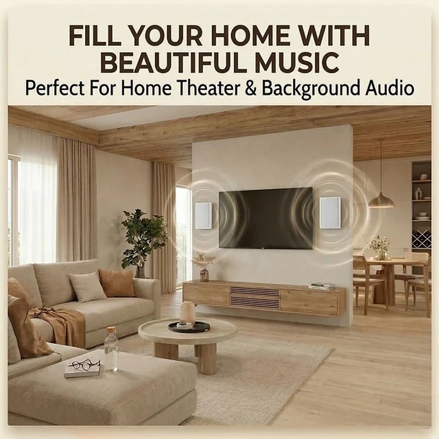 Alt view image 4 of 7 - 5.25" 240W Ultra-Slim Home Theater Wall Speakers (A Pair, White) - Wall-Mountable Design with Crisp Clear Sound and Durable Construction for Immersive Home Entertainment