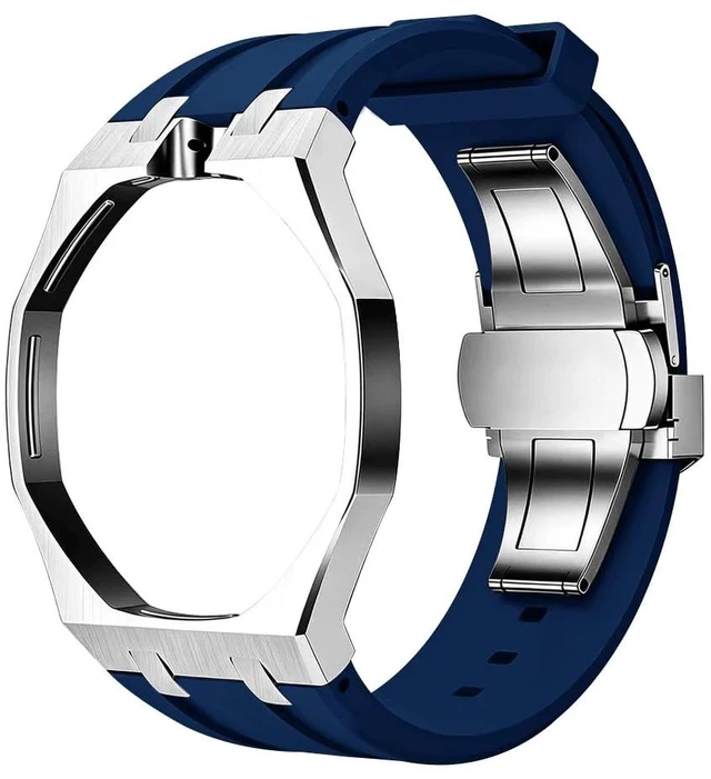 Main image of Steel Case Silicone Strap for Swatch x AP Royal Pop 316L Stainless Steel Metal Case and Soft Silicone Band Mod Kit, Wrist Conversion Kit, Snap-in Install