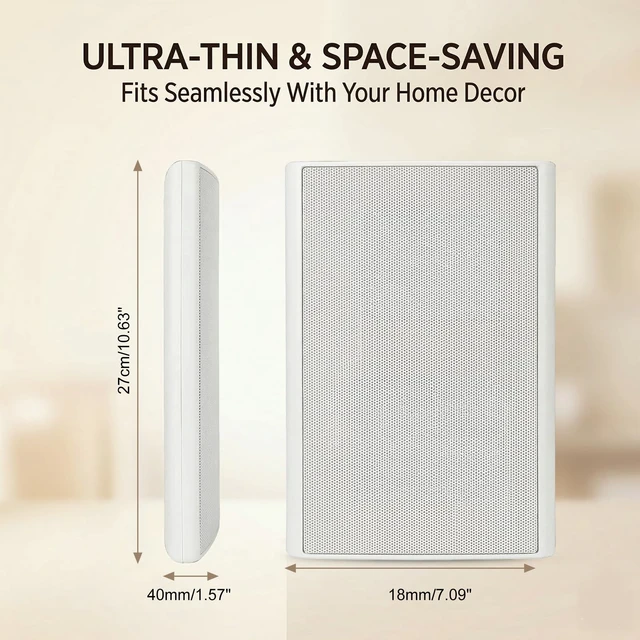 Alt view image 6 of 7 - 5.25" 240W Ultra-Slim Home Theater Wall Speakers (A Pair, White) - Wall-Mountable Design with Crisp Clear Sound and Durable Construction for Immersive Home Entertainment