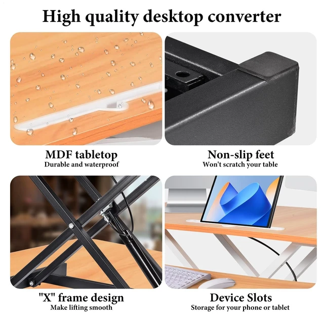 Alt view image 3 of 7 - Standing Desk Converter 37 Inch Height Adjustable Desk Riser with GasSpring Lift, Duals Screen Converter and Laptop Workstation, Sit Stand Ergonomic Riser with Wide Keyboard Tray for Offices (Wood)