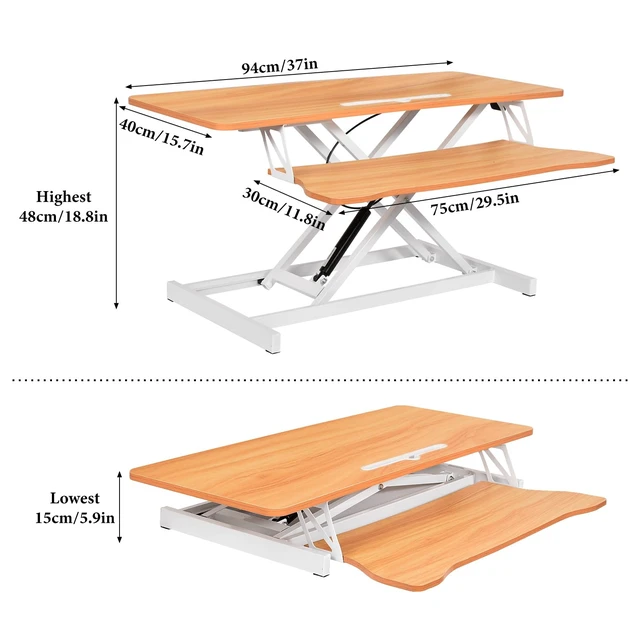 Alt view image 4 of 7 - Standing Desk Converter 37 Inch Height Adjustable Desk Riser with GasSpring Lift, Duals Screen Converter and Laptop Workstation, Sit Stand Ergonomic Riser with Wide Keyboard Tray for Offices (Wood)
