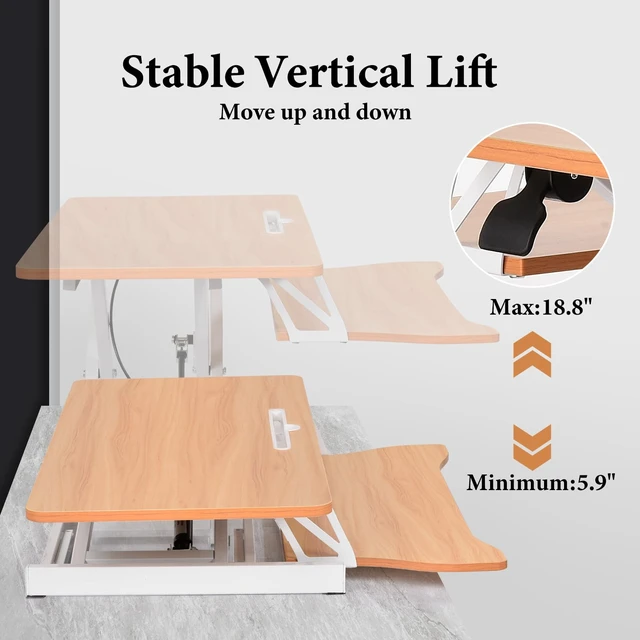 Alt view image 2 of 7 - Standing Desk Converter 37 Inch Height Adjustable Desk Riser with GasSpring Lift, Duals Screen Converter and Laptop Workstation, Sit Stand Ergonomic Riser with Wide Keyboard Tray for Offices (Wood)