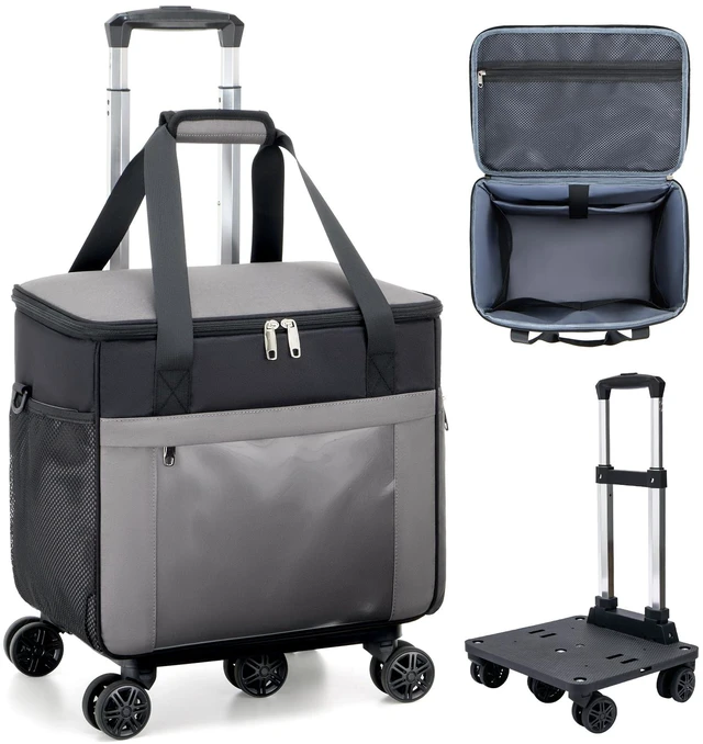 Main image of Rolling Teacher Tote Bag with 5-Wheel, Heavy Duty Organizer Work Bag Water-Resistant, Fits 15.6 Laptop for Crafter Nurse, Grey