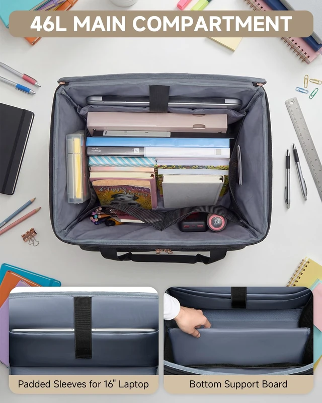 Alt view image 5 of 7 - Rolling Teacher Tote Bag with 5-Wheel, Heavy Duty Organizer Work Bag Water-Resistant, Fits 15.6 Laptop for Crafter Nurse, Grey