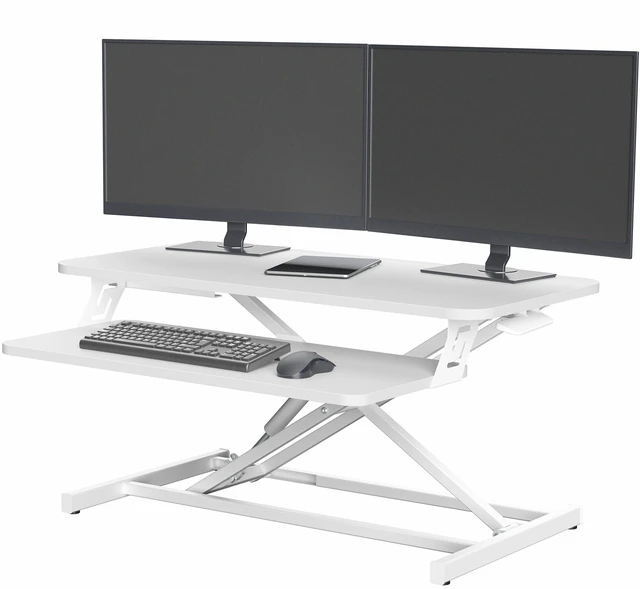 Main image of White 32 inch Standing Desk Riser, DESK-V000SW | Height Adjustable, Stand Up Desk Converter, Quick Sit to Stand, Tabletop Dual Monitor Riser Workstation, Minimal Assembly