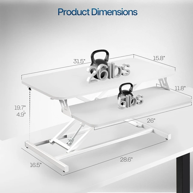 Alt view image 3 of 6 - White 32 inch Standing Desk Riser, DESK-V000SW | Height Adjustable, Stand Up Desk Converter, Quick Sit to Stand, Tabletop Dual Monitor Riser Workstation, Minimal Assembly
