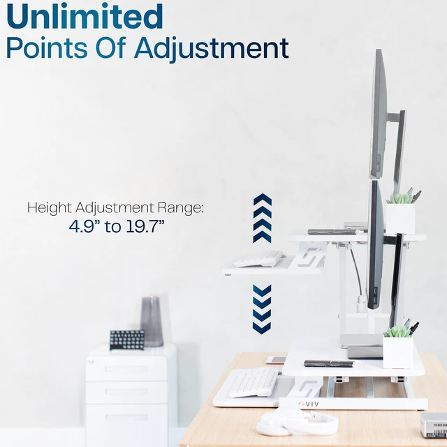 Alt view image 5 of 6 - White 32 inch Standing Desk Riser, DESK-V000SW | Height Adjustable, Stand Up Desk Converter, Quick Sit to Stand, Tabletop Dual Monitor Riser Workstation, Minimal Assembly