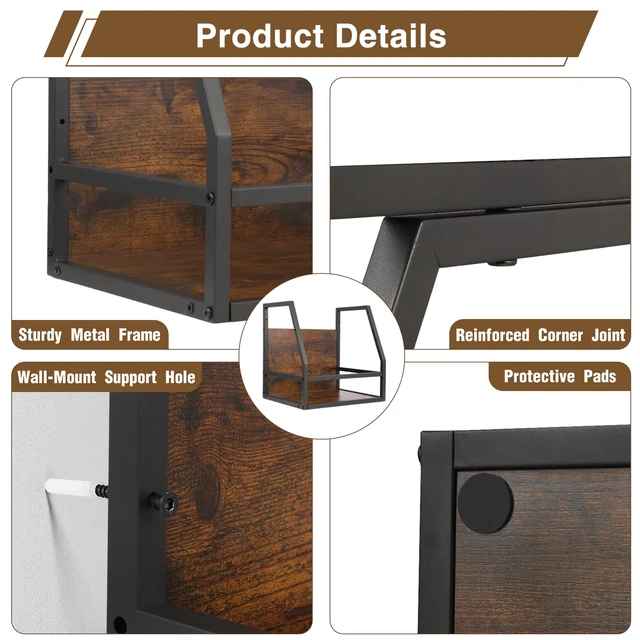 Alt view image 7 of 7 - 2 In 1 Vinyl Record Storage Crate, 2 Pack Wood LP Holder, Wall Mount or Desktop Metal Album Organizer, Holds 80+ Records, Multifunctional Stackable Magazine Display Shelf, Brown