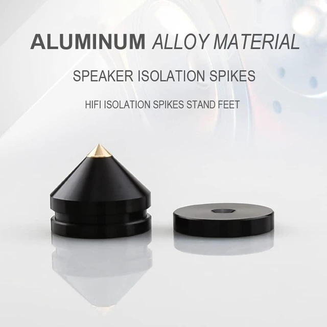 Alt view image 2 of 6 - 4Pcs Speaker Isolation Spikes Floor Protectors Shockproof Speaker Isolation Spikes with Base Pad for Speaker,Subwoofer,Amplifier,Turntable,Recorder CD DAC with 3m Adhesive (Black)