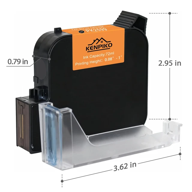 Alt view image 5 of 6 - 72ml Black Fast Dry Ink Cartridge PK2599 for 1 Inch Print Height Handheld Inkjet Printer KP008, 1inch/25.4mm Solvent Quick-Drying Ink Cartridge Replacement - Black