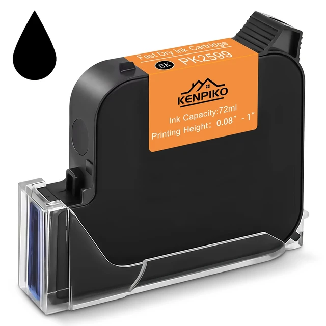 Alt view image 6 of 6 - 72ml Black Fast Dry Ink Cartridge PK2599 for 1 Inch Print Height Handheld Inkjet Printer KP008, 1inch/25.4mm Solvent Quick-Drying Ink Cartridge Replacement - Black