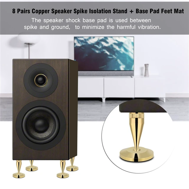 Alt view image 2 of 7 - Speaker Spike Pad Kit, 8 Pairs 6 x 36mm Copper Speaker Spike Isolation Stand with Base Pad Feet Mat for for Speaker, Amplifier, CD DVD Player, Turntable Recorder, Chassis, Instrument