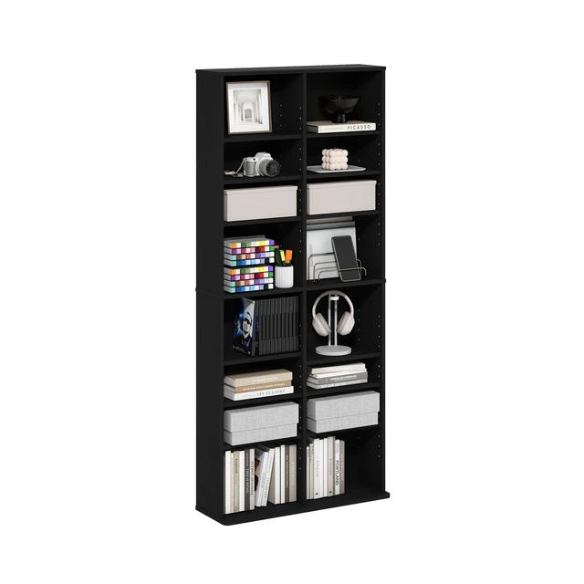 Alt view image 4 of 7 - Jaya DVD Shelf, 16-Shelf Wide CD Rack, Media Shelf with Adjustable Shelves, 8 x 2 DVD Storage Cabinets for CD Blueray Game Disc, Easy Assembly, for Living Room, Home Office, Dark Americano