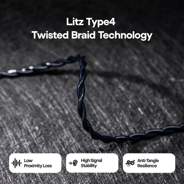 Alt view image 4 of 7 - Thieaudio Midnix 2 Core 6N Single Crystal Copper IEM Cable, 2Pin Dual 3.5mm/4.4mm Plugs, Litz Type4, 1.2M Upgrade Replacement Cord for Pro-Grade HiFi Monitor Earphones